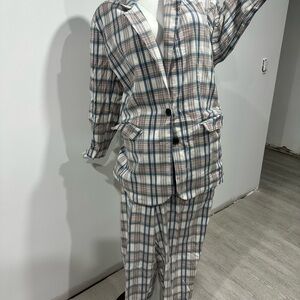 Target Plaid Pantsuit in Blue, Brown and Cream